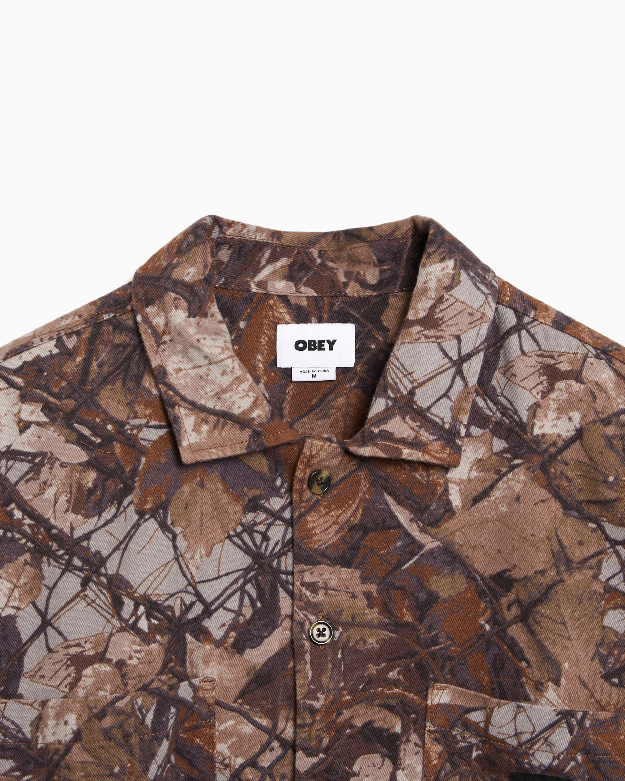 Jackets Coats OBEY Clothing Fence Camo Print Relaxed Men's Overshirt - 181200422-FNC