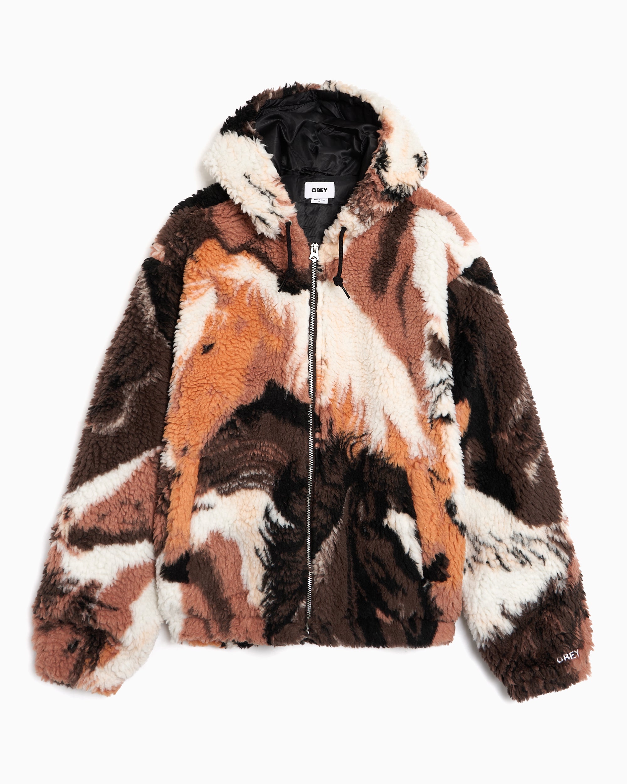 Jackets Coats OBEY Clothing Horses Graphic Relaxed Men's Fleece Jacket - 121800610-BWM