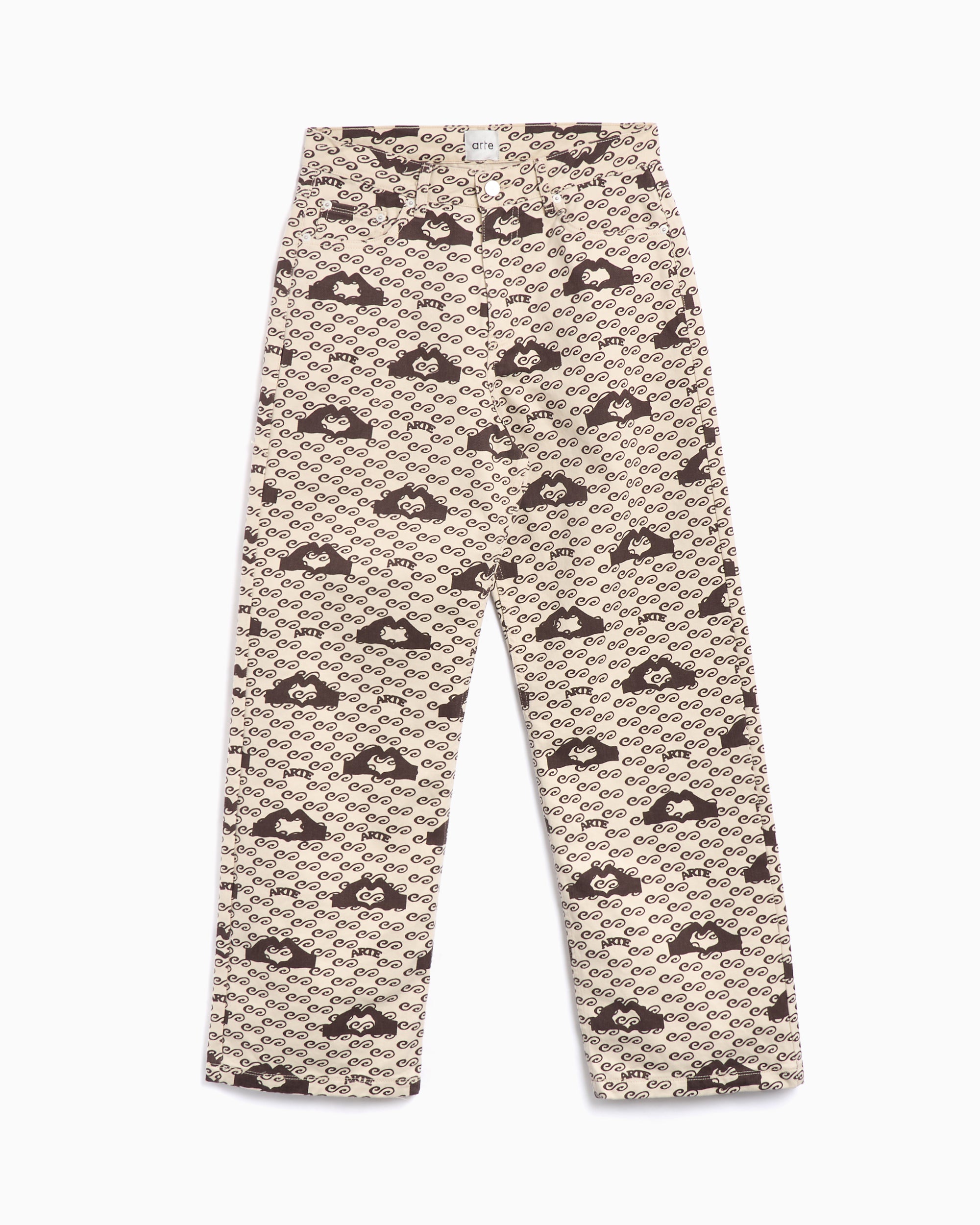 Pants Arte Antwerp Hand Heart Men's Printed Pants Men's Pants - SS25-070P-Cream/Brown