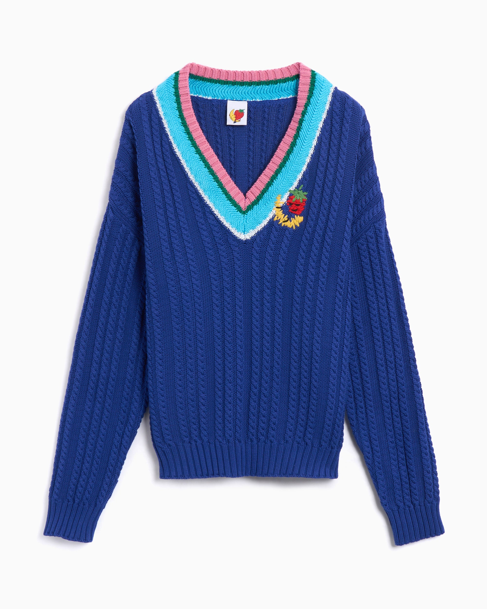 Sweaters Sky High Farm Workwear Cableknit V-Neck Striped Sweater Unisex Sweater - SHF07N007-1