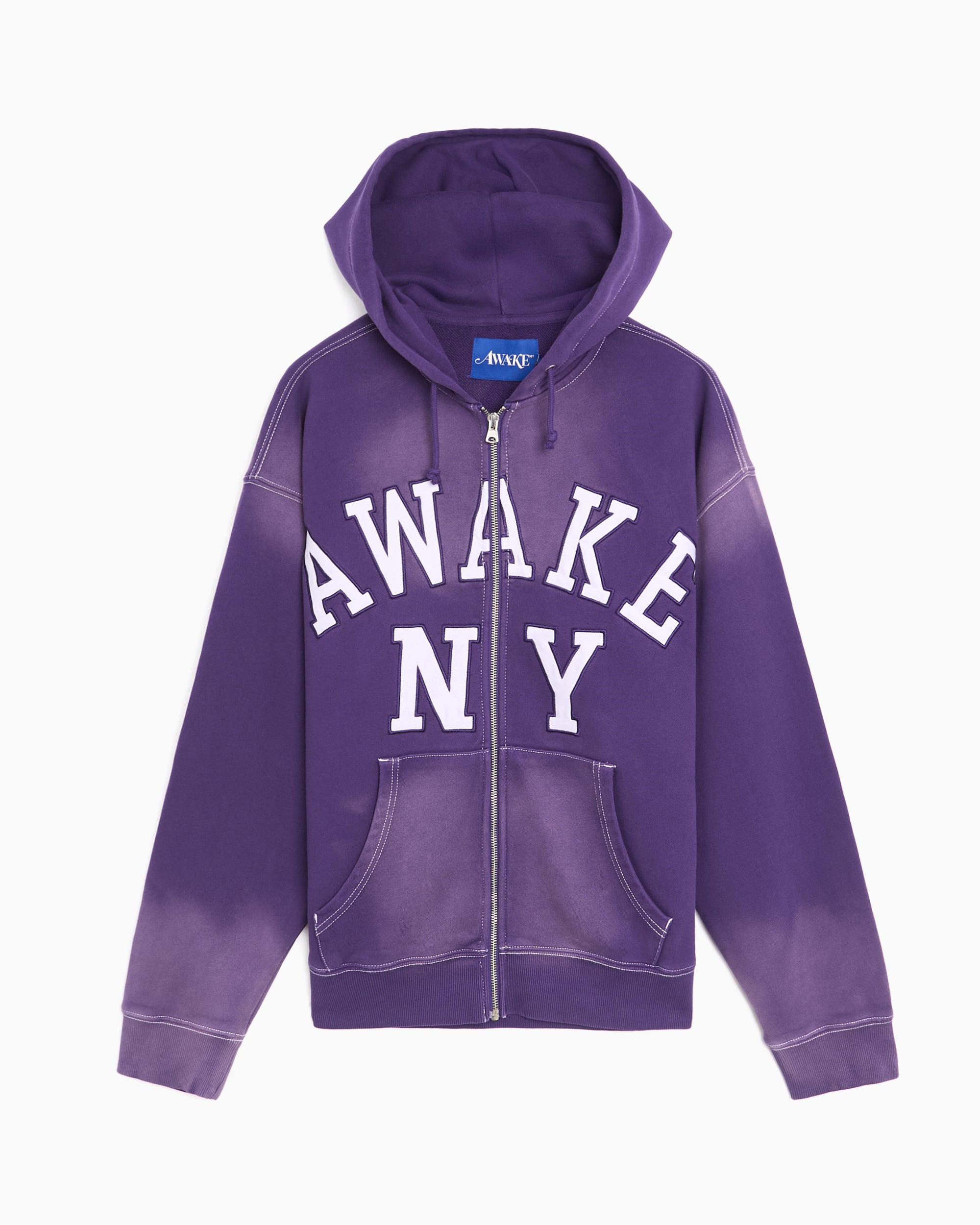 Sweatshirts Awake NY Collegiate Logo Relaxed Men's Zip-Up Sweatshirt - AWK-SP26-HD002-PURPL