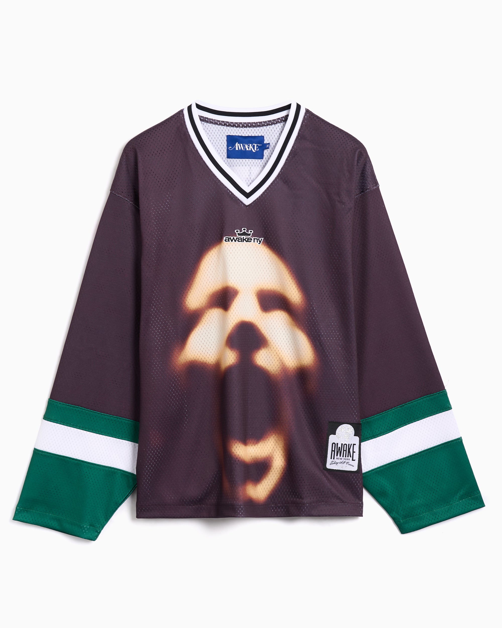 T-Shirts Awake NY Hockey Graphic Long-Sleeved Oversize Men's Jersey T-Shirt - AWK-FW25-TP005-BRN