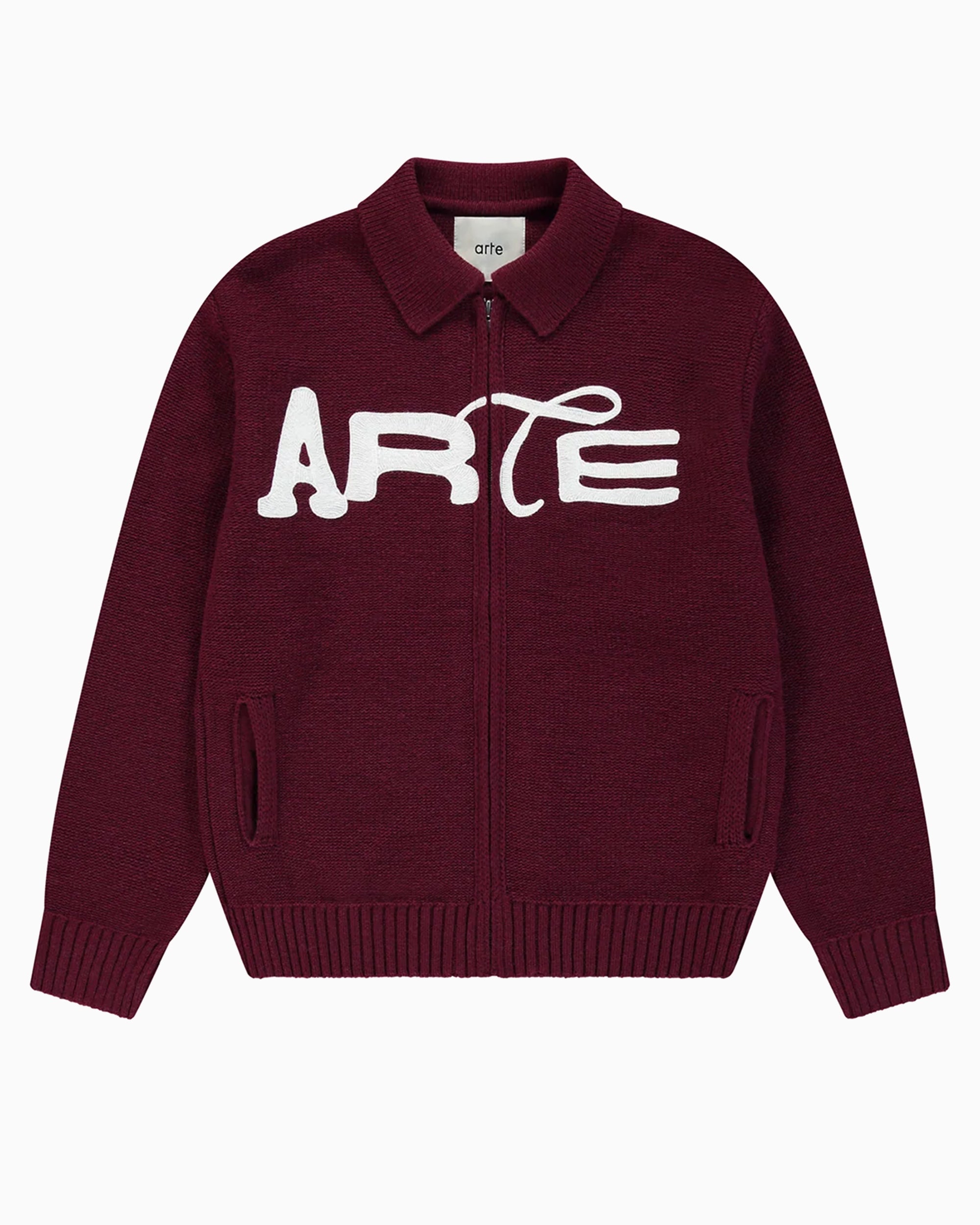 Jackets Coats Arte Antwerp Stencil Zip Embroidered Men's Cardigan - AW26-021K-Bordeaux