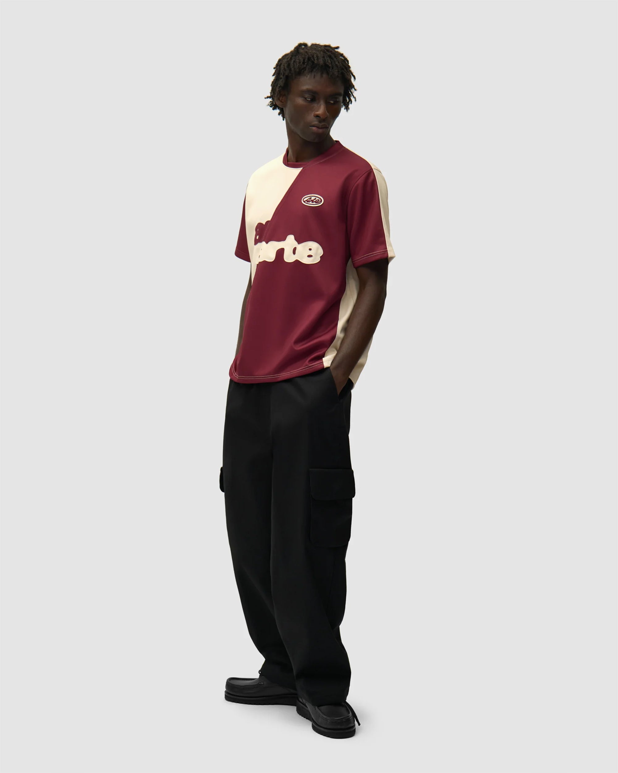 T-Shirts Arte Antwerp Football Embroidered Relaxed Men's T-Shirt - SS26-082T-BordeauxCream