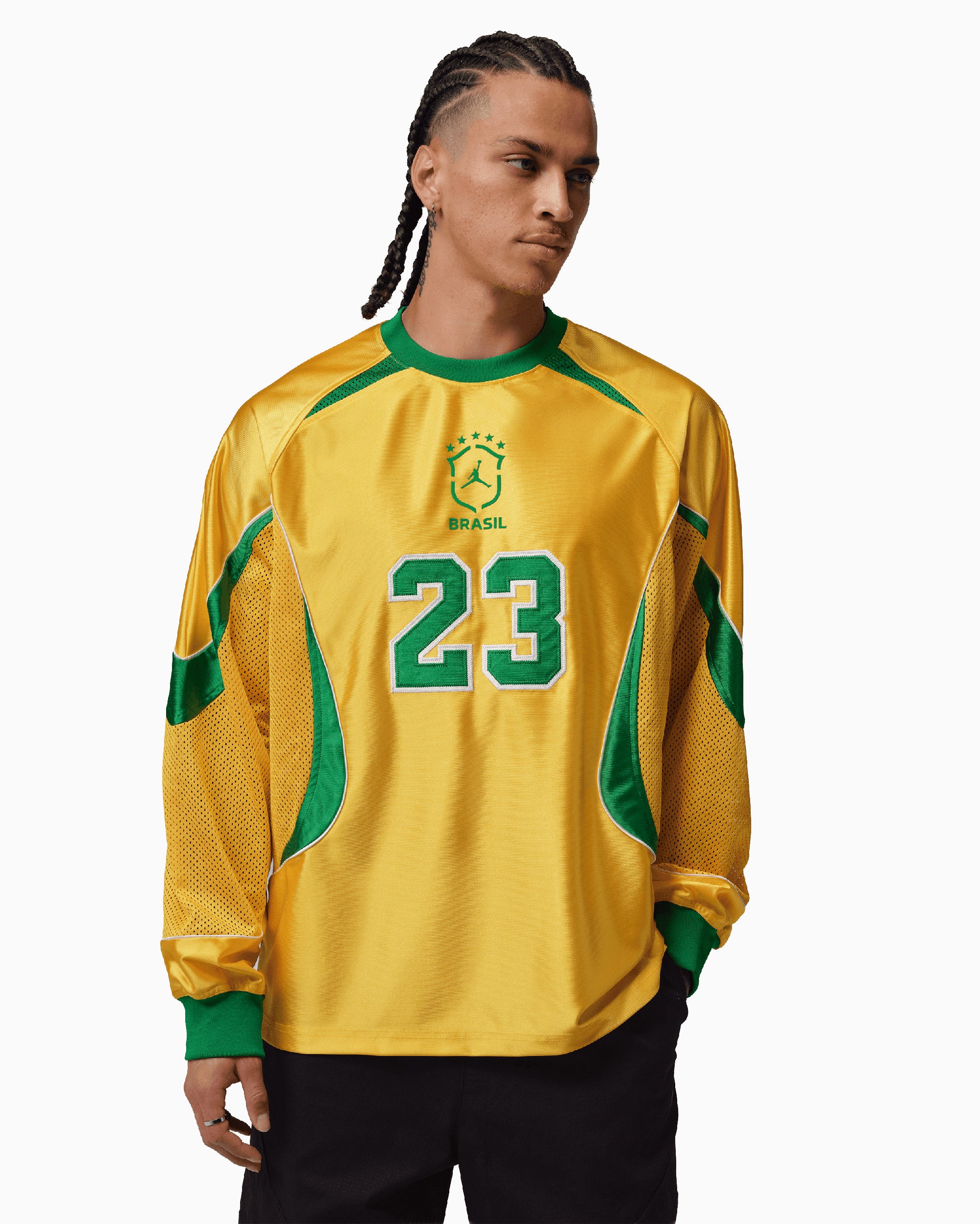 T-Shirts Jordan Brasil Goalkeeper Logo Long-Sleeved Relaxed Men's Jersey T-Shirt - IF3900-741