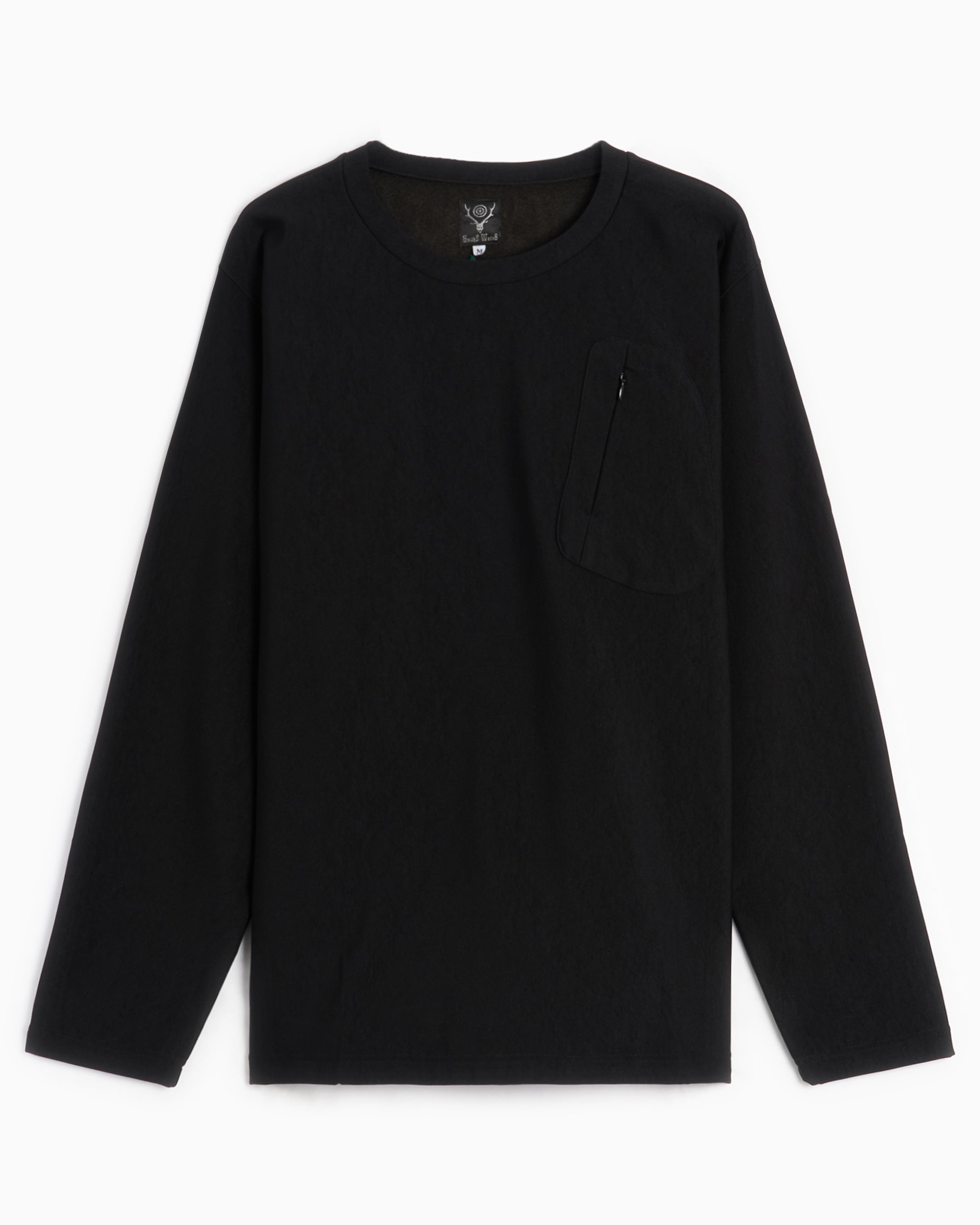 T-Shirts South2 West8 Men's Zipped Pocket Fleece Long Sleeve T-Shirt Men's T-Shirt - NS832-C-Black